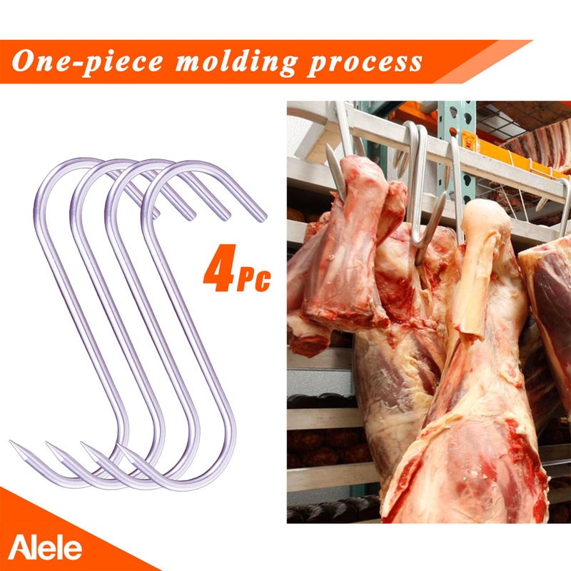Alele 10" Meat Hook 10mm Heavy Duty Stainless Steel Butcher Hooks for Hanging Beef (10inch 10mm 4p) - Image 2